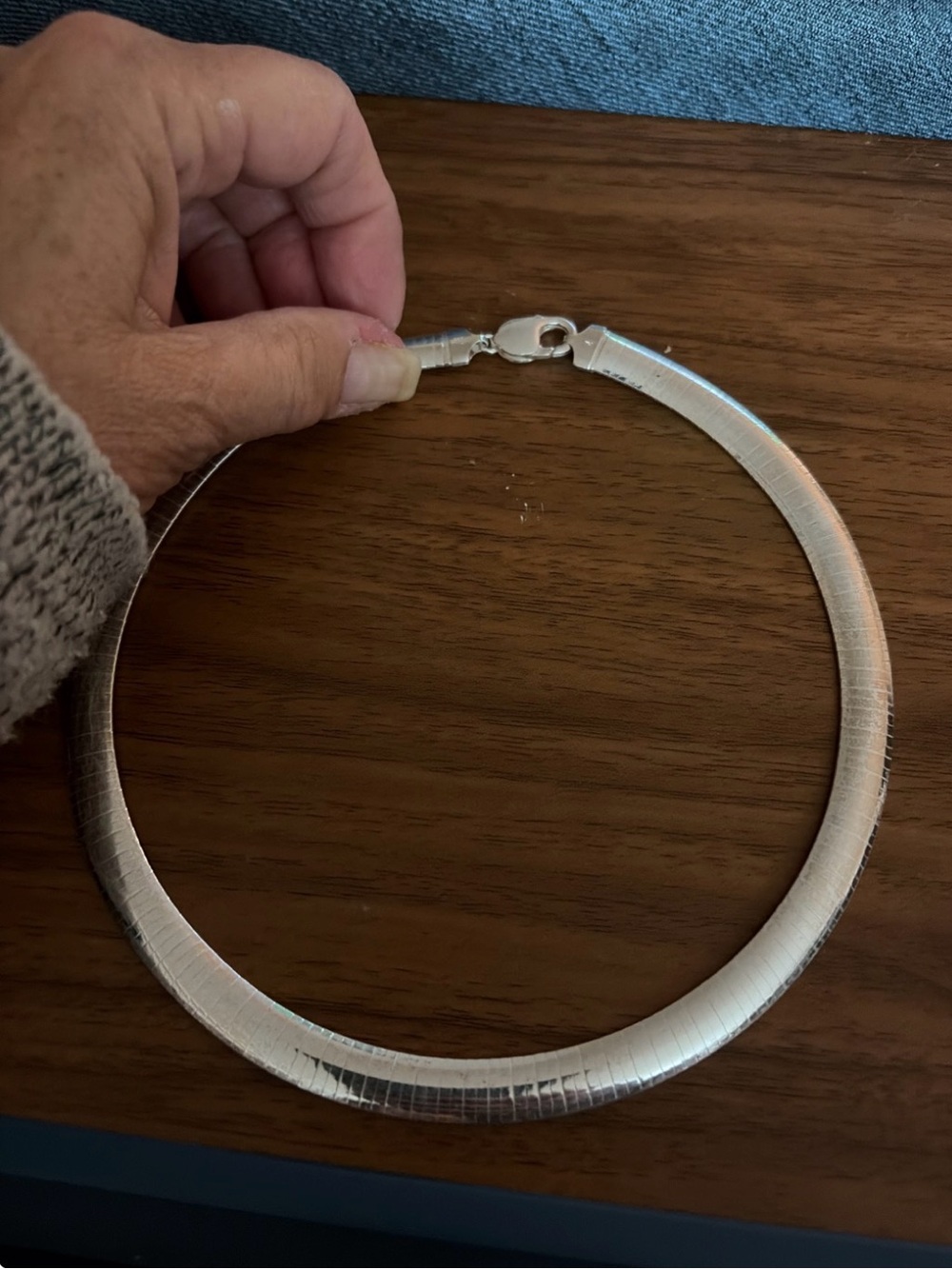 Silver Herringbone Omega Choker Necklace